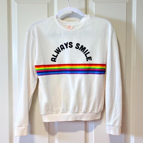 FOREVER 21 Always Smile White Sweatshirt Rainbow Ribbon Long Sleeve Girl 13 - 14 - Picture 1 of 16